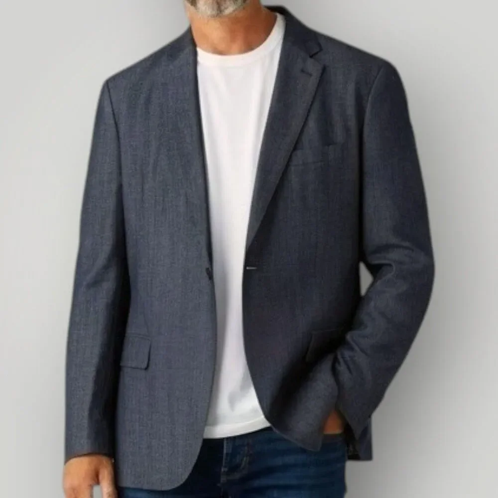 BANANA REPUBLIC Tailored fit Mens Blazer 44R Sport Coat Jacket WOOL/LINEN Navy